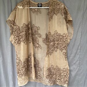Beige Floral Lace Kimono Top